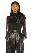 ANOUKI High Neck Drape Front Silk Bow Blouse,ANKI-WS1