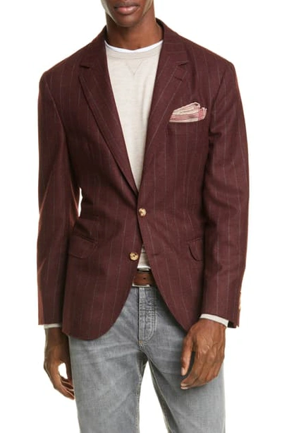 Brunello Cucinelli Trim Fit Chalk Stripe Wool Blend Sport Coat In Wine