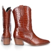 VIA ROMA 15 COWBOY-/ BIKER ANKLE BOOTS COCCO CALFSKIN EMBOSSING BROWN