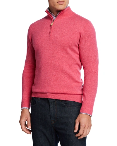 Neiman Marcus Men's Cloud Cashmere Quarter-zip Sweater In Pink