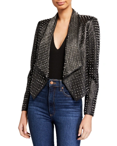 Alice And Olivia Harvey Studded-leather Open Front Blazer In Black