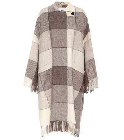 Jil Sander Checked And Tassel-trimmed Wool Cape Coat In White,grey