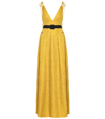 Rebecca Vallance Greta Plunging Belted Gown In Yellow
