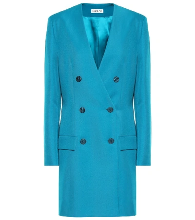 Balenciaga Double Breasted Tech Twill Long Sleeve Blazer Dress In Blue