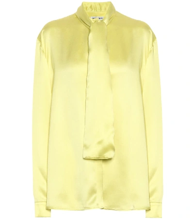 Balenciaga Silk Satin Tie-neck Blouse In Yellow