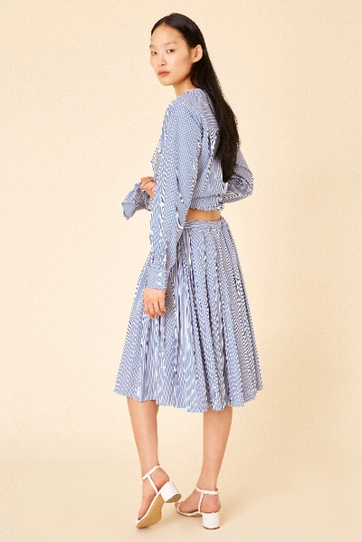 Mansur Gavriel Cotton Stripe Pleated Skirt In Blu/white