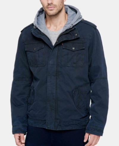 Levi's Men's Sherpa Lined Two Pocket Hooded Trucker Jacket In Navy