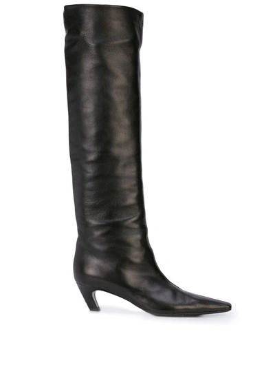 Khaite Black Davis 45 Knee-high Leather Boots