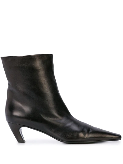 Khaite Black Leather Dallas Ankle Boots