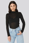 NA-KD SHEER POLO TOP - BLACK