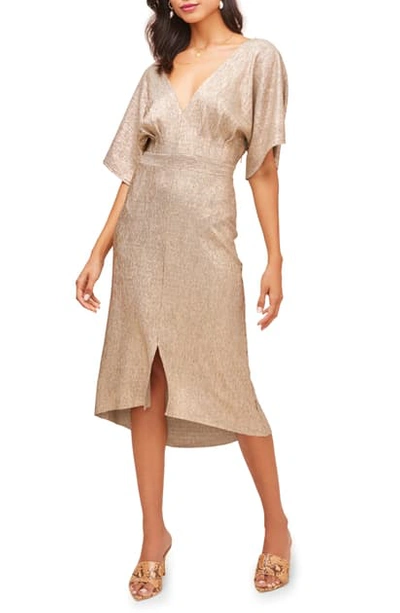 Astr V-neck High/low Hem Midi Dress In Gold | ModeSens