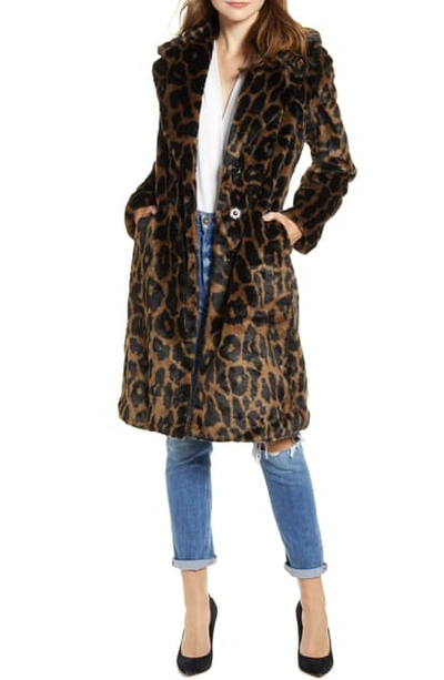 Kendall + Kylie Reversible Water Resistant Faux Fur Coat In Leopard