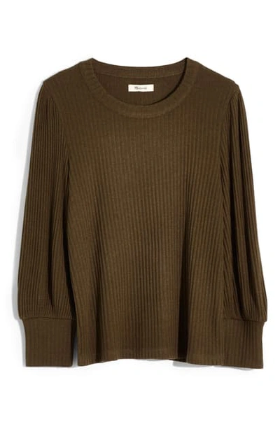 Madewell Brushed Rib Pleat Sleeve Top In Dried Olive