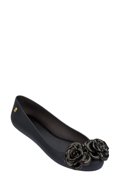 Melissa Space Lover Flower Jelly Flat In Black Bow