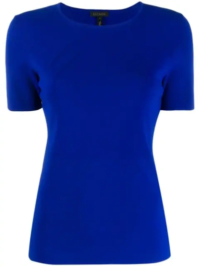 Escada Sadena Pointelle-knit Short-sleeve Tee In Blue