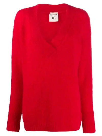 Semicouture Oversized V-neck Jumper In Red