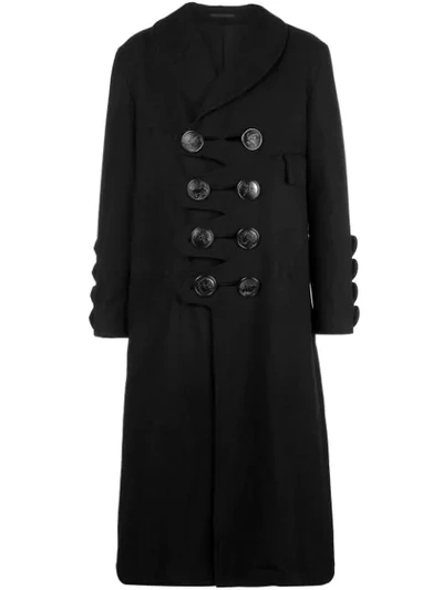Yohji Yamamoto Big Button Loofah Coat In Black