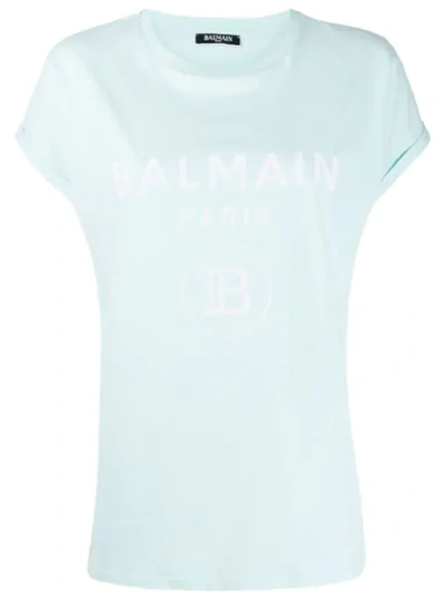 Balmain Flocked Logo Cotton Jersey T-shirt In Green