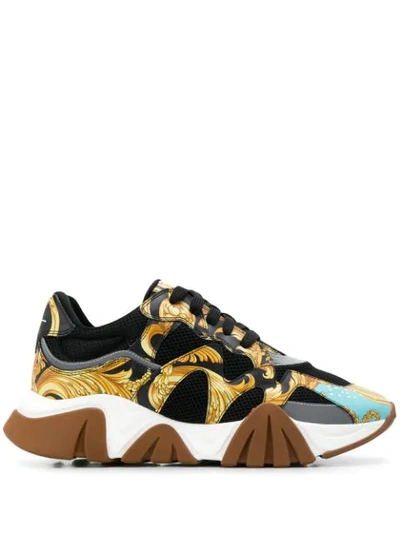 Versace Baroque Squalo Sneakers In Black