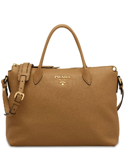 Prada Shopping Tote Bag In Brown