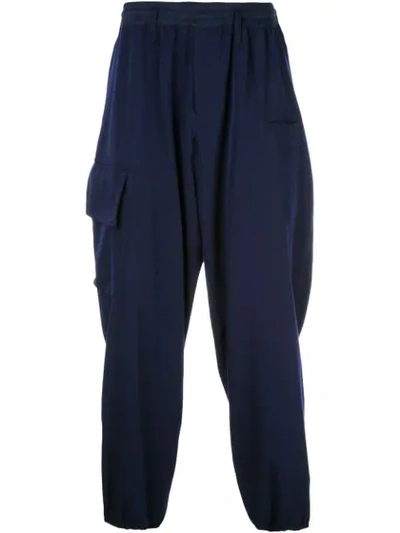 Yohji Yamamoto Rib Waist Trousers In Blue