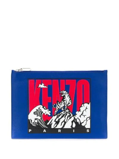 Kenzo 'tiger Mountain' A4 Clutch In Blue