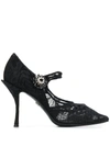 Dolce & Gabbana Embellished Lace Mary Jane Pumps In Black