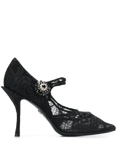 Dolce & Gabbana Lori Crystal-embellished Stretch-lace Mary Jane Pumps In Black