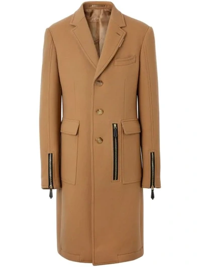 Burberry Zip Details Single Breasted Coat In Brown
