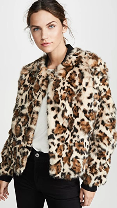 Adrienne Landau Rabbit Jacket In Black/leopard