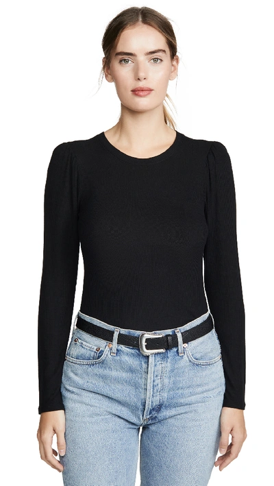 Goldie Ribbed Puff Shoulder Pullover In Black