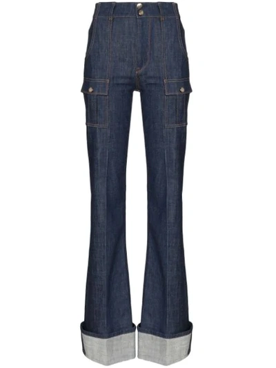 Chloé Patch Pockets Flared Jeans In Blue