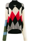 Preen By Thornton Bregazzi Ingrid Argyle Wool-blend Turtleneck Sweater In Black