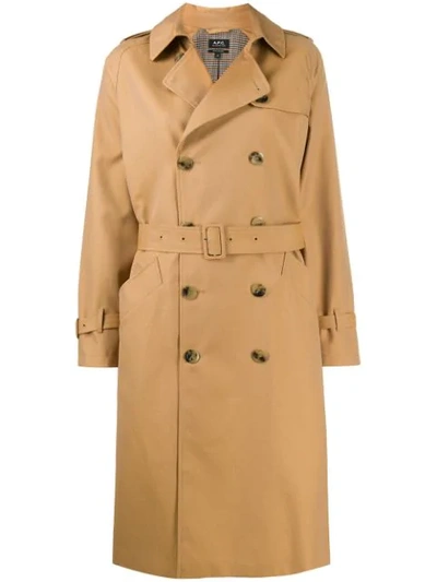 Apc Greta Double-breasted Trench Coat In Brown