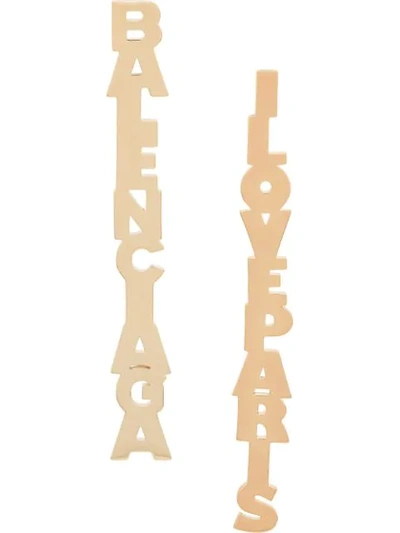 Balenciaga Mismatched I Love Paris / Logo Earrings In Gold