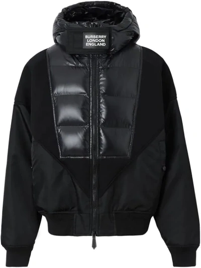 Burberry Puffer Detail Nylon And Neoprene Hooded Jacket In Black
