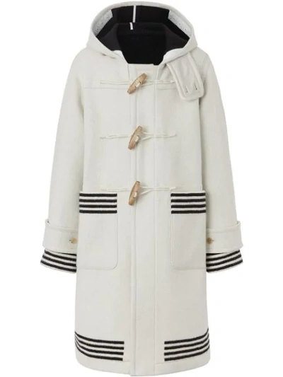 Burberry Stripe Detail Double-faced Wool Duffle Coat In White
