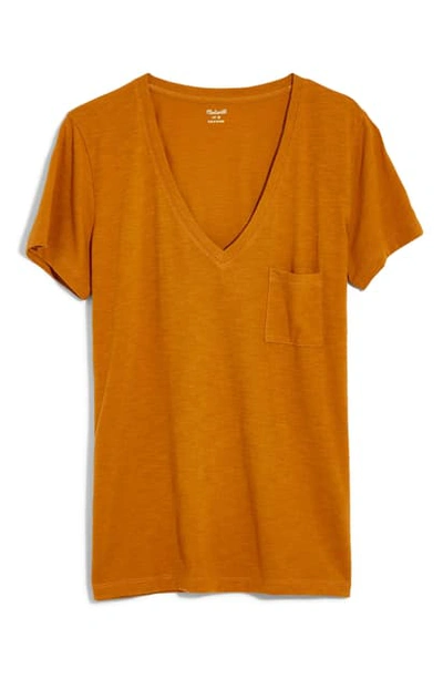 Madewell Whisper Cotton V-neck Pocket Tee In Burnished Caramel