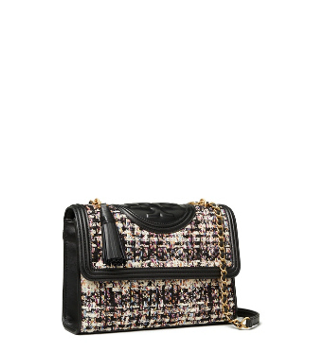 Tory Burch Fleming Tweed Convertible Shoulder Bag In Striped Tweed