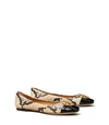 Tory Burch Women's Chelsea Snake-print Cap Toe Ballet Flats In Desert Roccia / Perfect Black