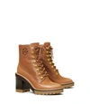 Tory Burch Women's Miller Lug-sole Leather Hiking Boots In Dark Tan / Mid Tan