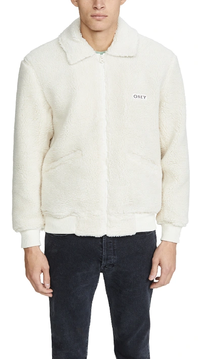 Obey Caboose Sherpa Bomber Jacket In Natural