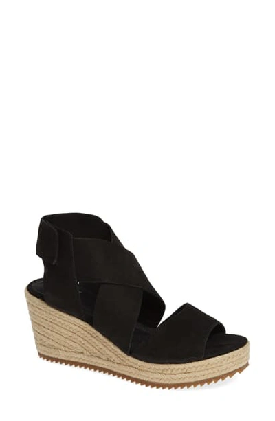 Eileen Fisher 'willow' Espadrille Wedge Sandal In Black/ Black Nubuck
