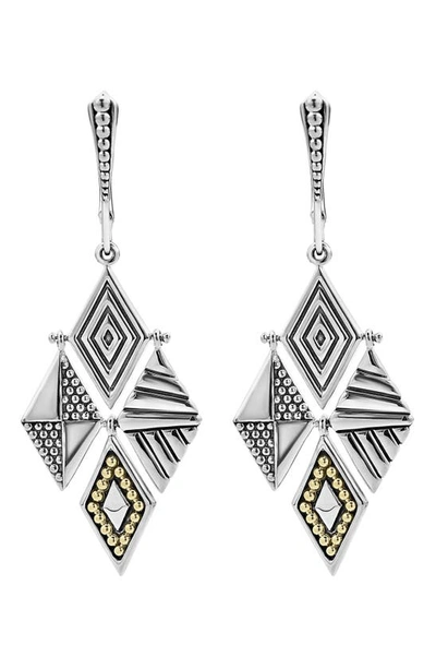 Lagos Sterling Silver & 18k Yellow Gold Signature Caviar Lightweight Four Drop Earrings In Silver/ Diamond