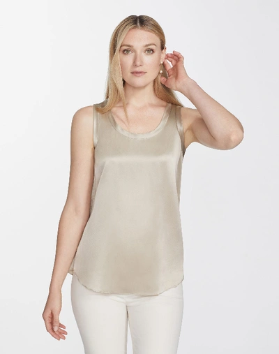 Lafayette 148 Petite Luxe Charmeuse Reversible Perla Blouse In Khaki