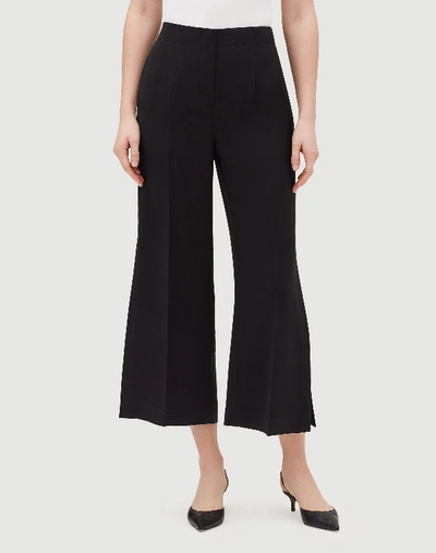 Lafayette 148 Finesse Crepe Downing Cropped Side Slit Pant In Black
