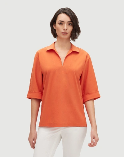 Lafayette 148 Plus-size Italian Stretch Cotton Nicole Blouse In Papaya