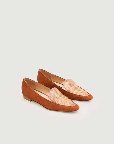 Lafayette 148 Watersnake And Suede Sotto Loafer In Spice