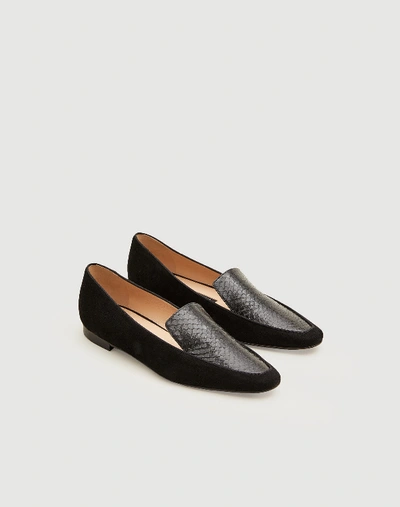 Lafayette 148 Watersnake And Suede Sotto Loafer In Black