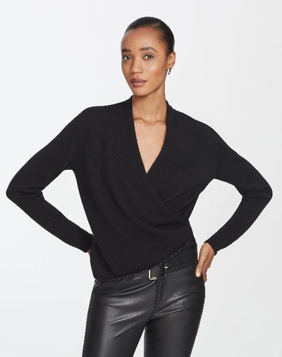 Lafayette 148 Petite Cashmere Wrap Front Sweater In Black